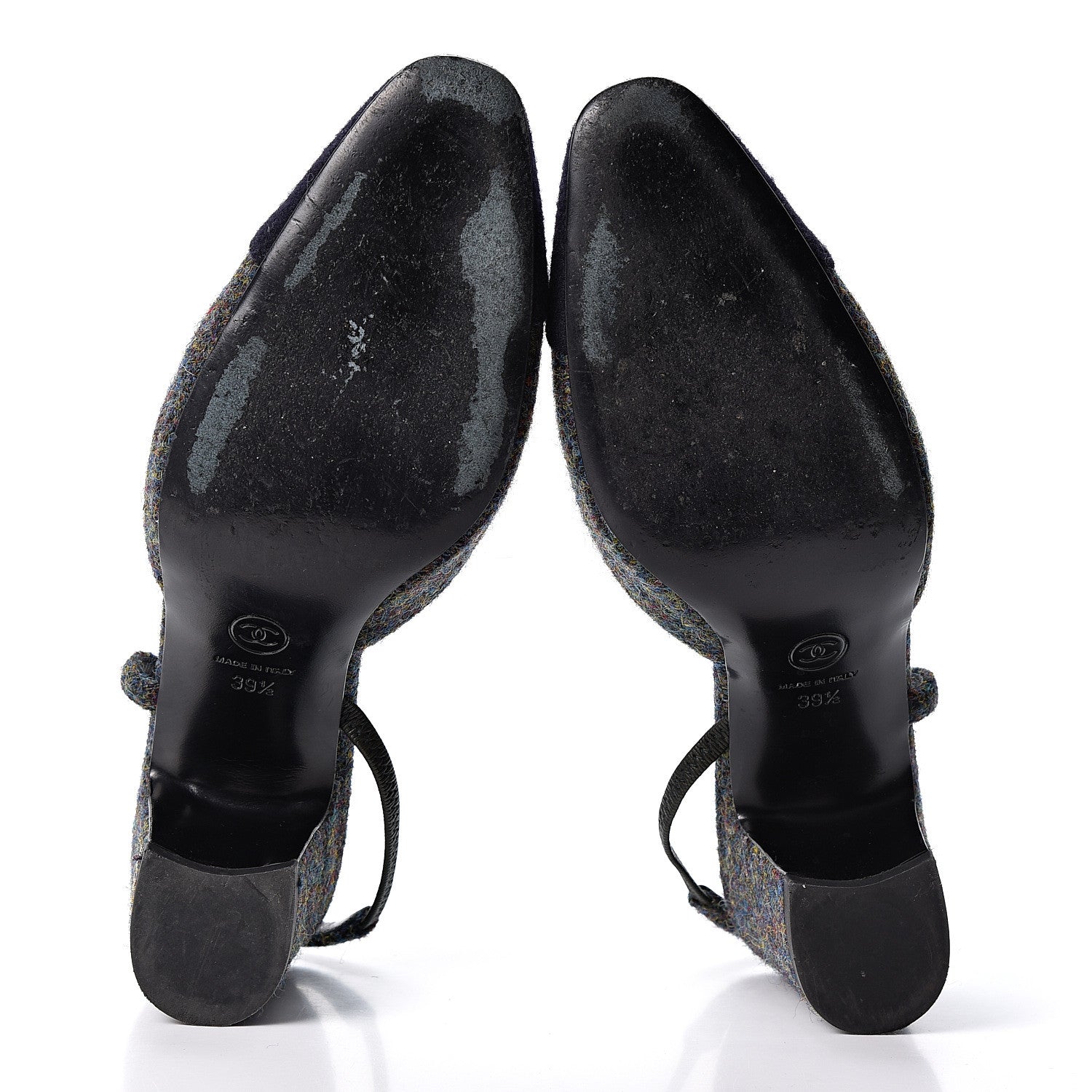 Chanel Wool Cap Toe CC Slingback Pumps 39.5 Black Dark Grey 6 of 10