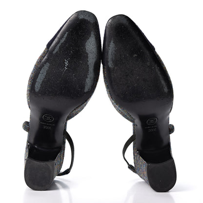 Chanel Wool Cap Toe CC Slingback Pumps 39.5 Black Dark Grey 6 of 10