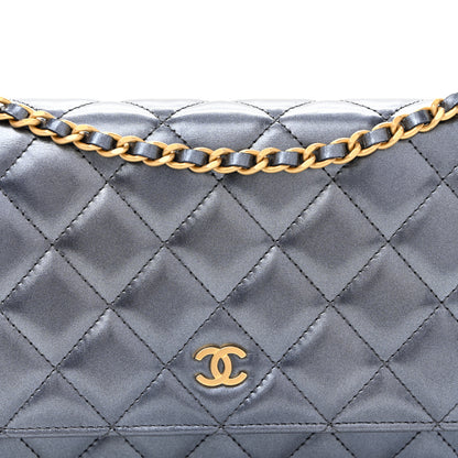 Chanel Metallic Calfskin Quilted Wallet On Chain WOC Navy Blue 9 of 12
