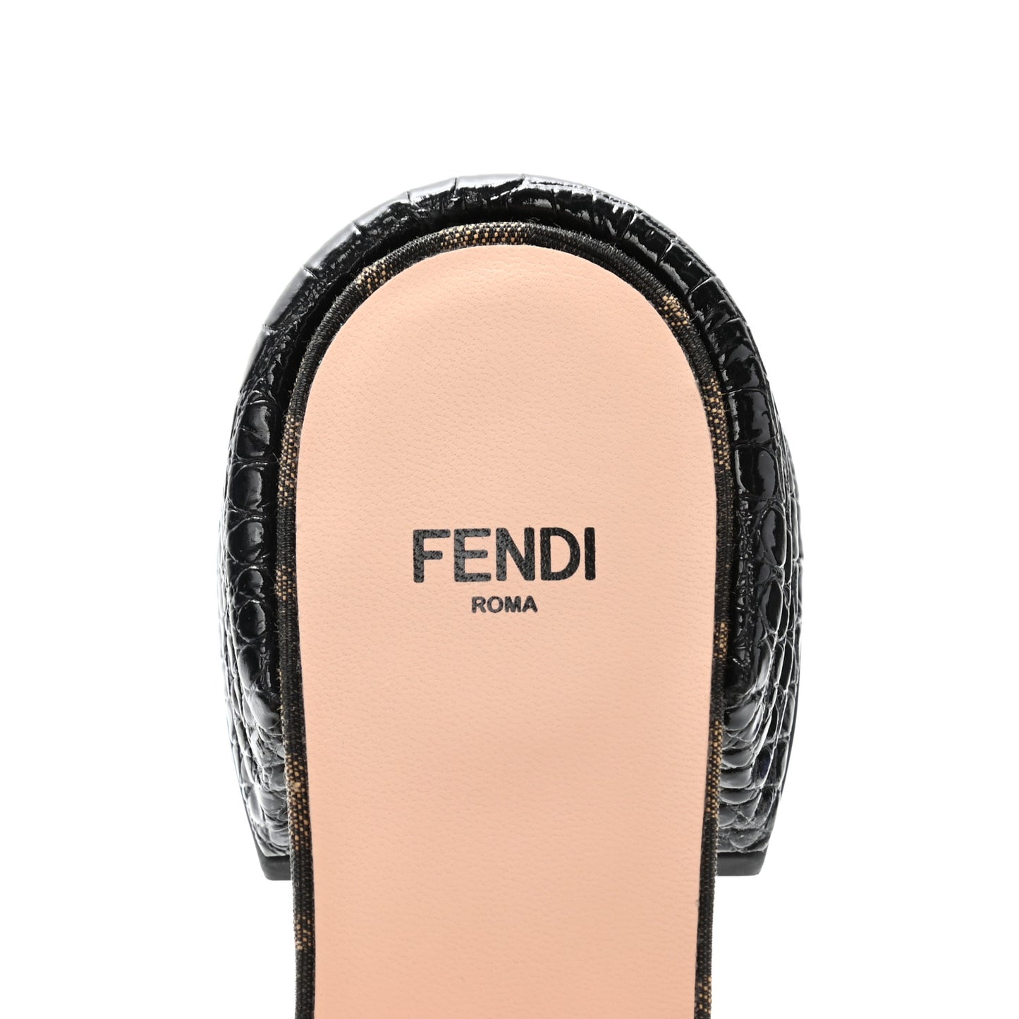 Jacquard Calfskin FF Crocodile Embossed Promenade Slide Sandals 37 Tobacco Moro Black