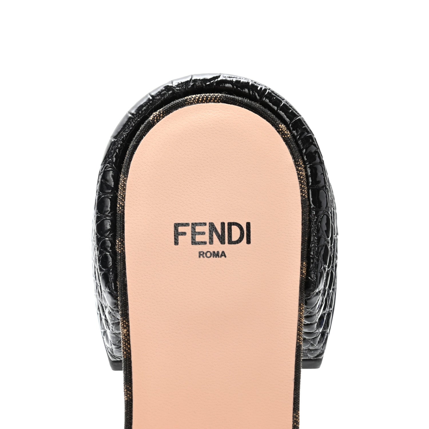 Fendi Jacquard Calfskin FF Crocodile Embossed Promenade Slide Sandals 37 Tobacco Moro Black 6 of 8