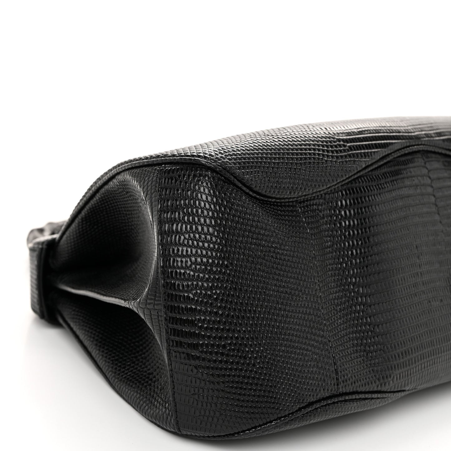 Lizard Bamboo Large Lady Lock Top Handle Bag Black
