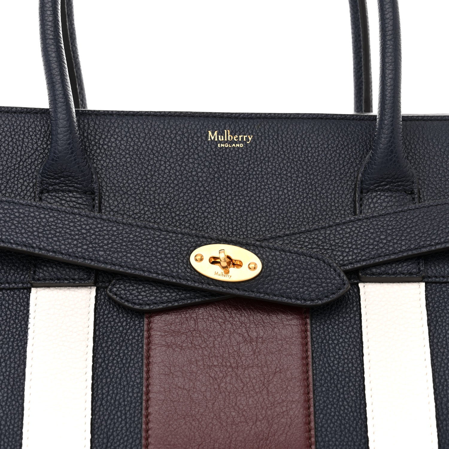 Mulberry Classic Grain College Stripe Zipped Bayswater Midnight White 7 of 10