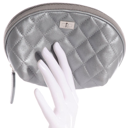 Chanel Lambskin Quilted Cosmetic Case Silver 2 of 7