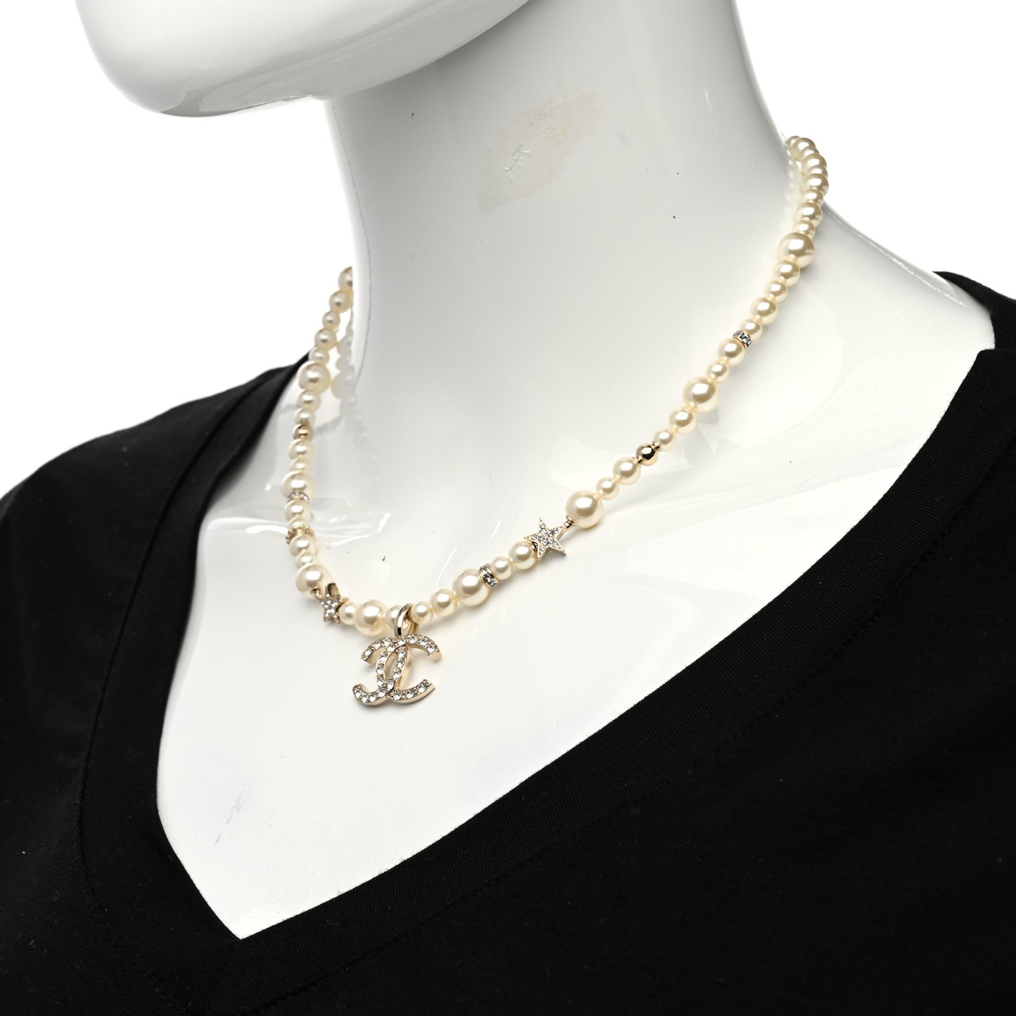 Metal Crystal Pearl CC Star Short Pendant Necklace Gold