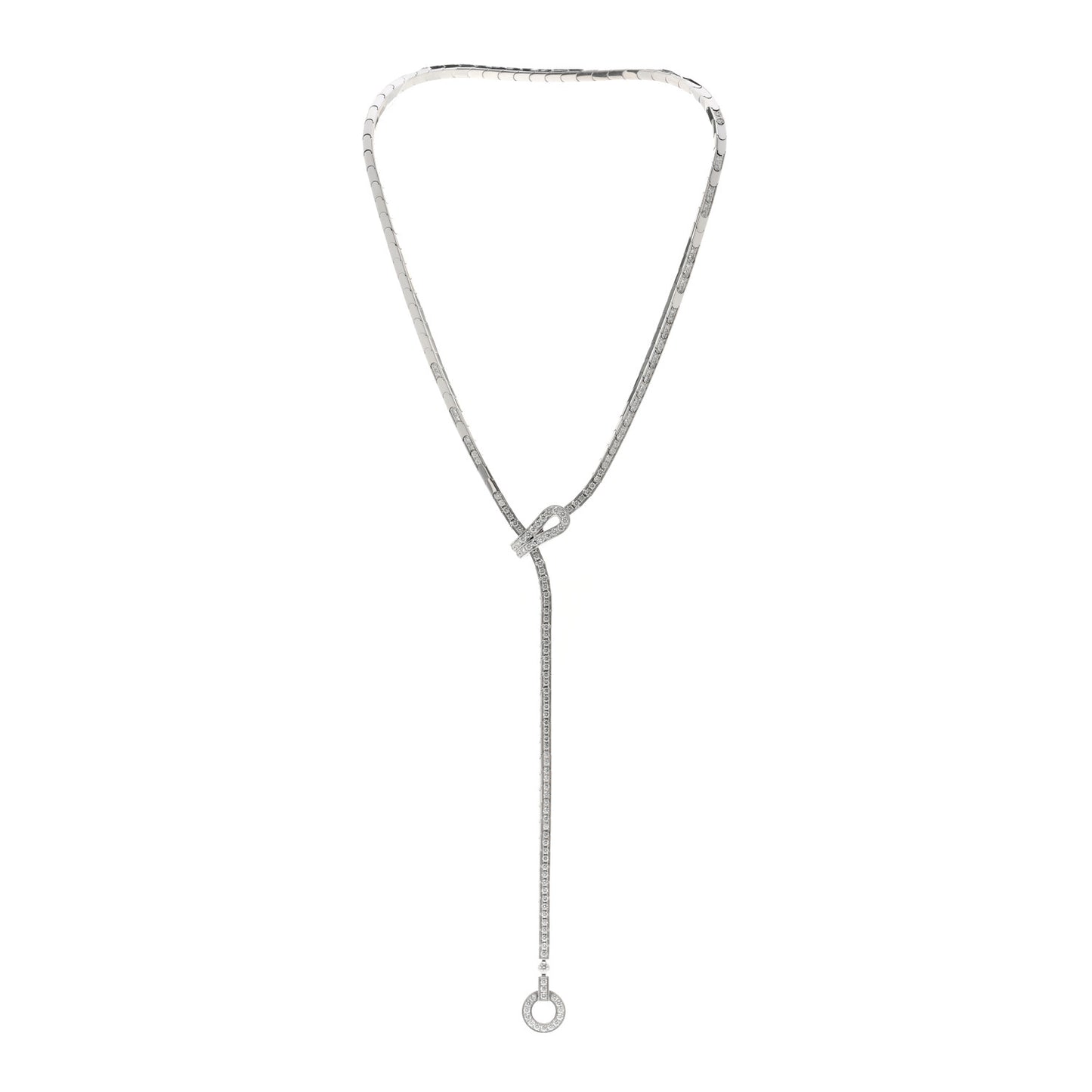 18K White Gold Diamond Agrafe Lariat Necklace