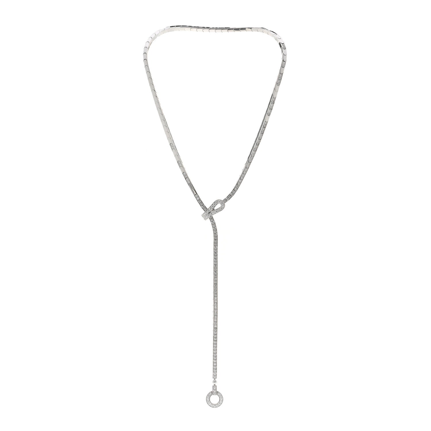 Cartier 18K White Gold Diamond Agrafe Lariat Necklace 3 of 4