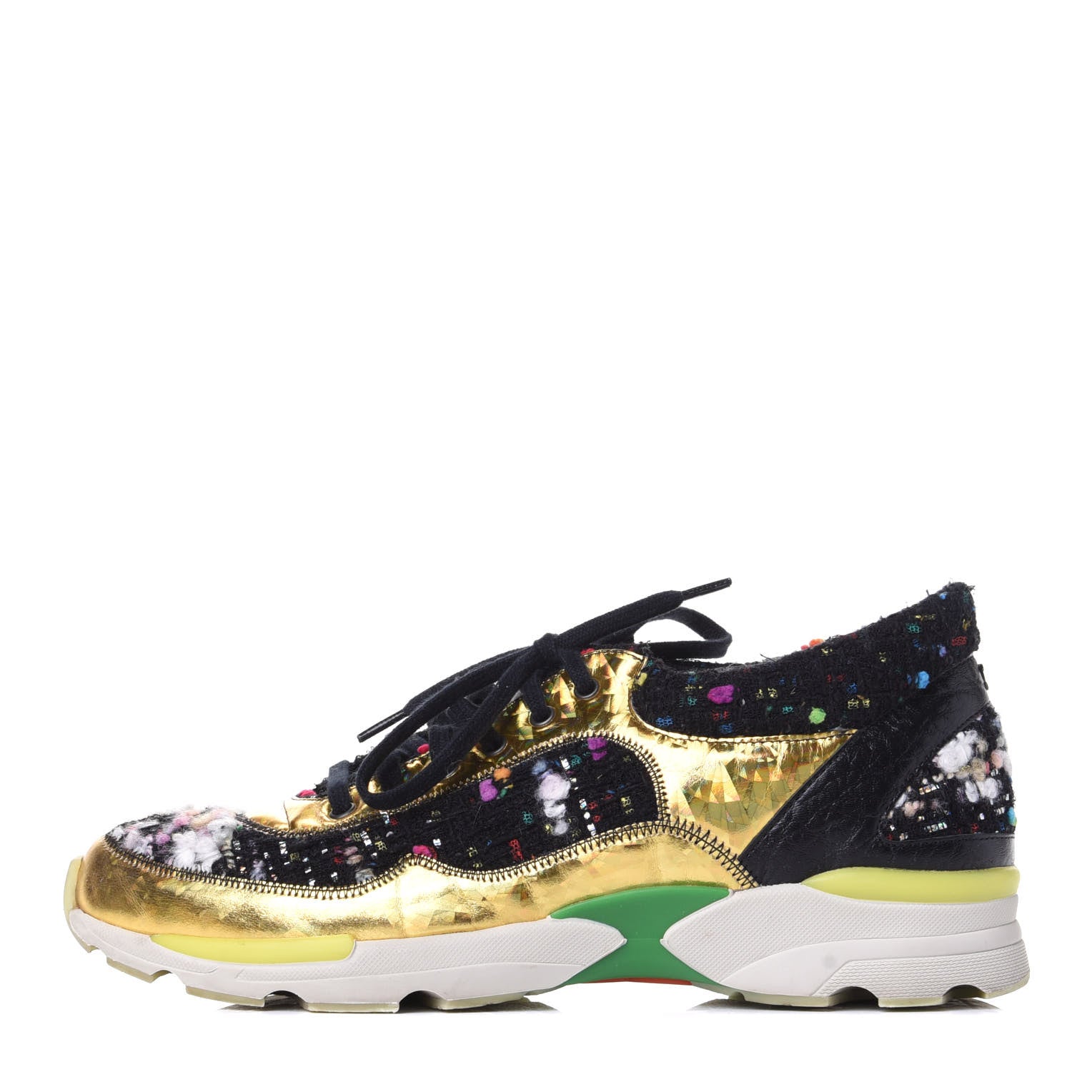 Chanel Tweed Lambskin Runway Sneakers 38 Black Multicolor 1 of 10