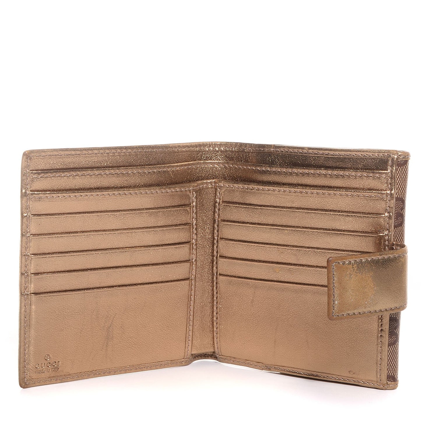 Crystal Monogram Metal Bar French Flap Wallet Metallic Gold