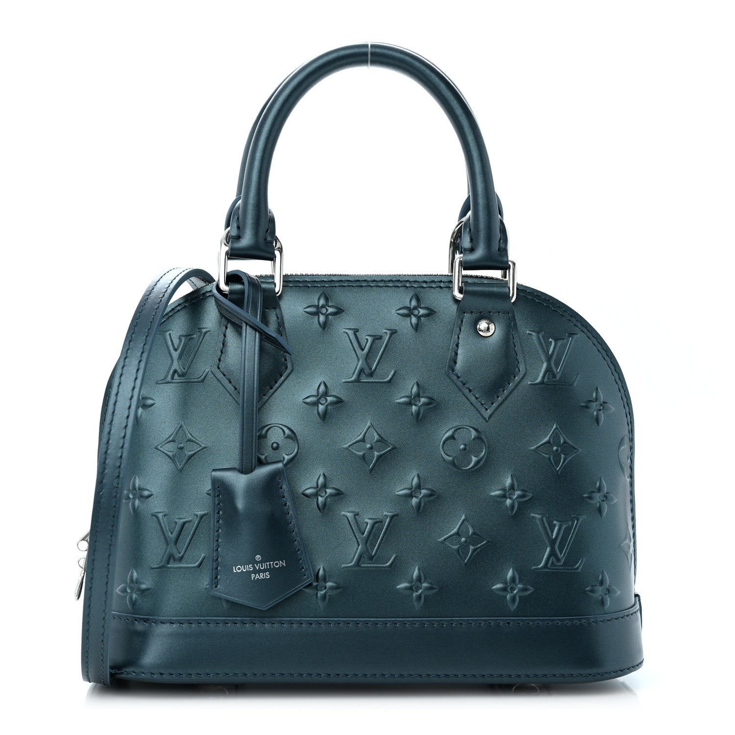 Louis Vuitton Metallic Calfskin Debossed Monogram Alma BB Steel Blue 1 of 10