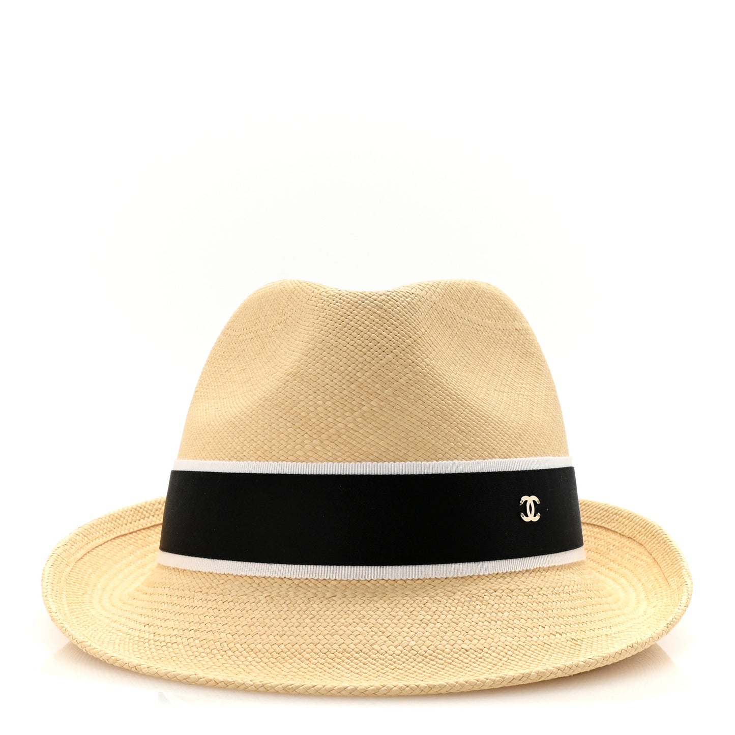 Straw Grosgrain Ribbon Fedora Hat S Beige Black