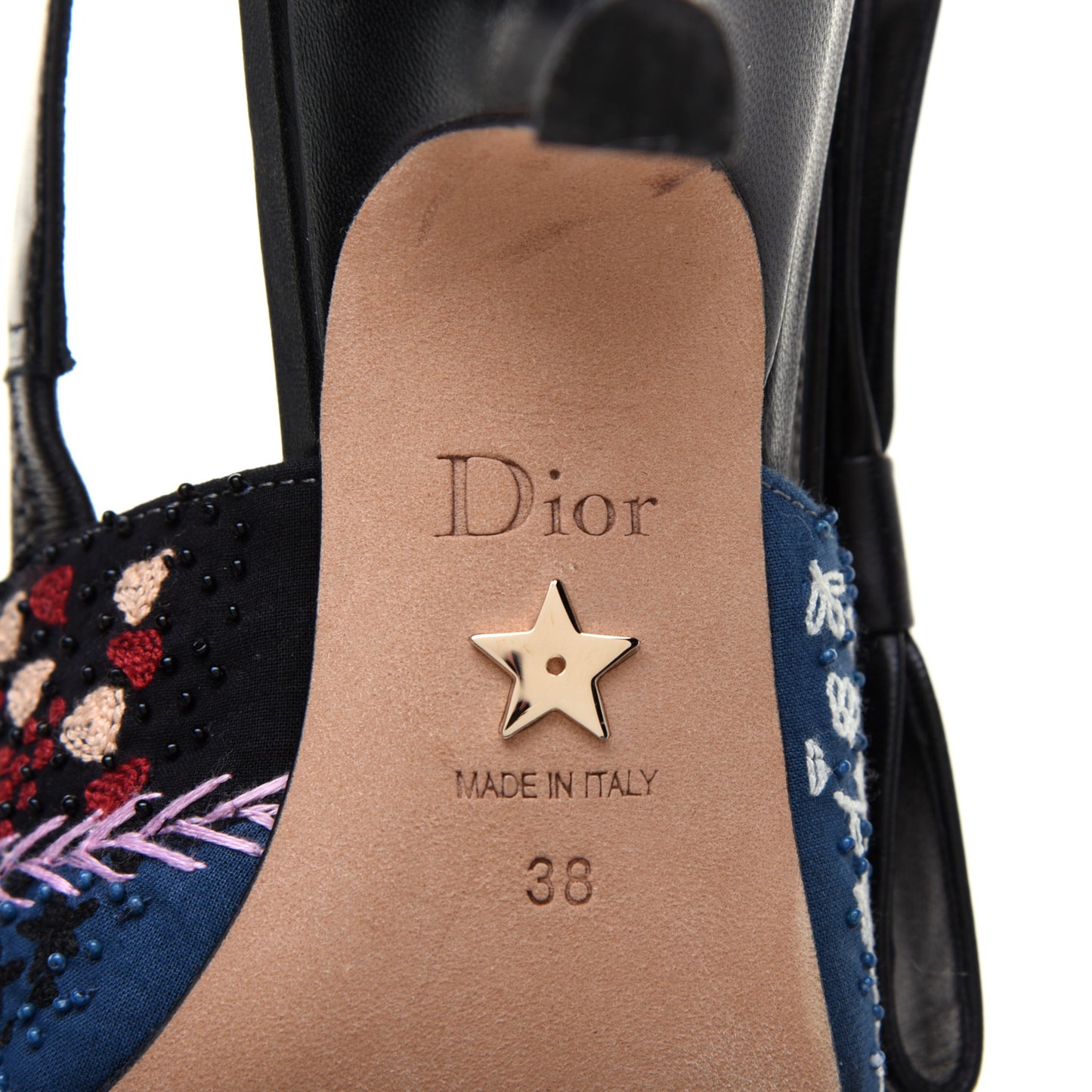 Calfskin Embroidered Beaded Sweet D Sling-Back Pumps 38 Multicolor