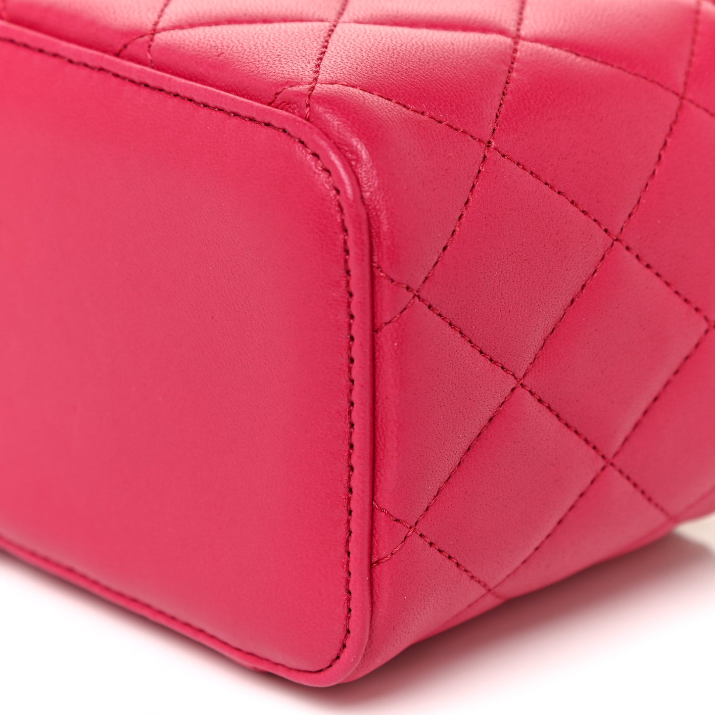 Lambskin Quilted Small Top Handle Vanity Case With Chain Dark Pink