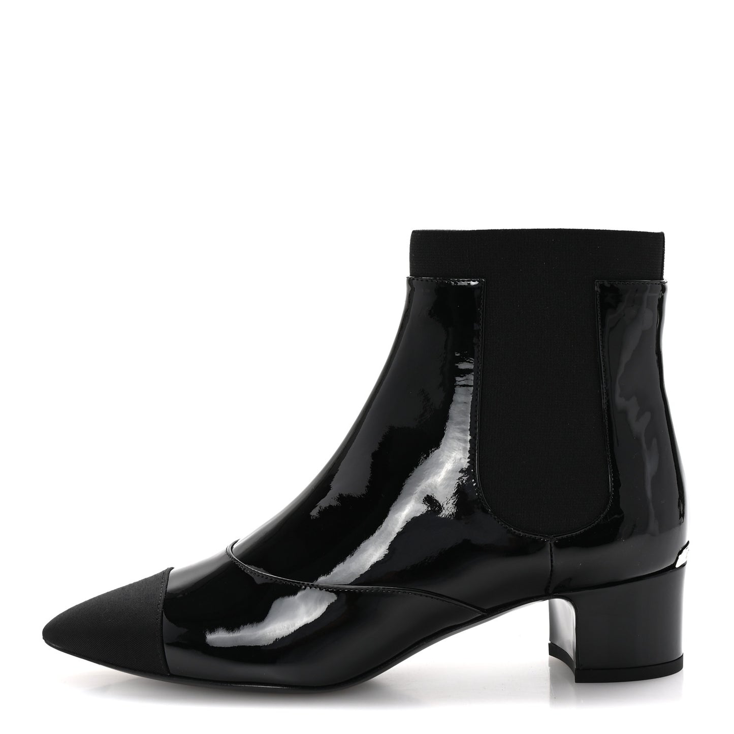 Patent Grosgain Cap Toe Short Boots 38.5 Black
