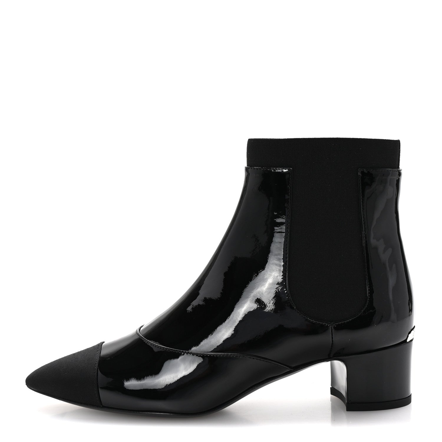 Chanel Patent Grosgain Cap Toe Short Boots 38.5 Black 1 of 10