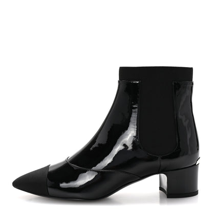 Chanel Patent Grosgain Cap Toe Short Boots 38.5 Black 1 of 10