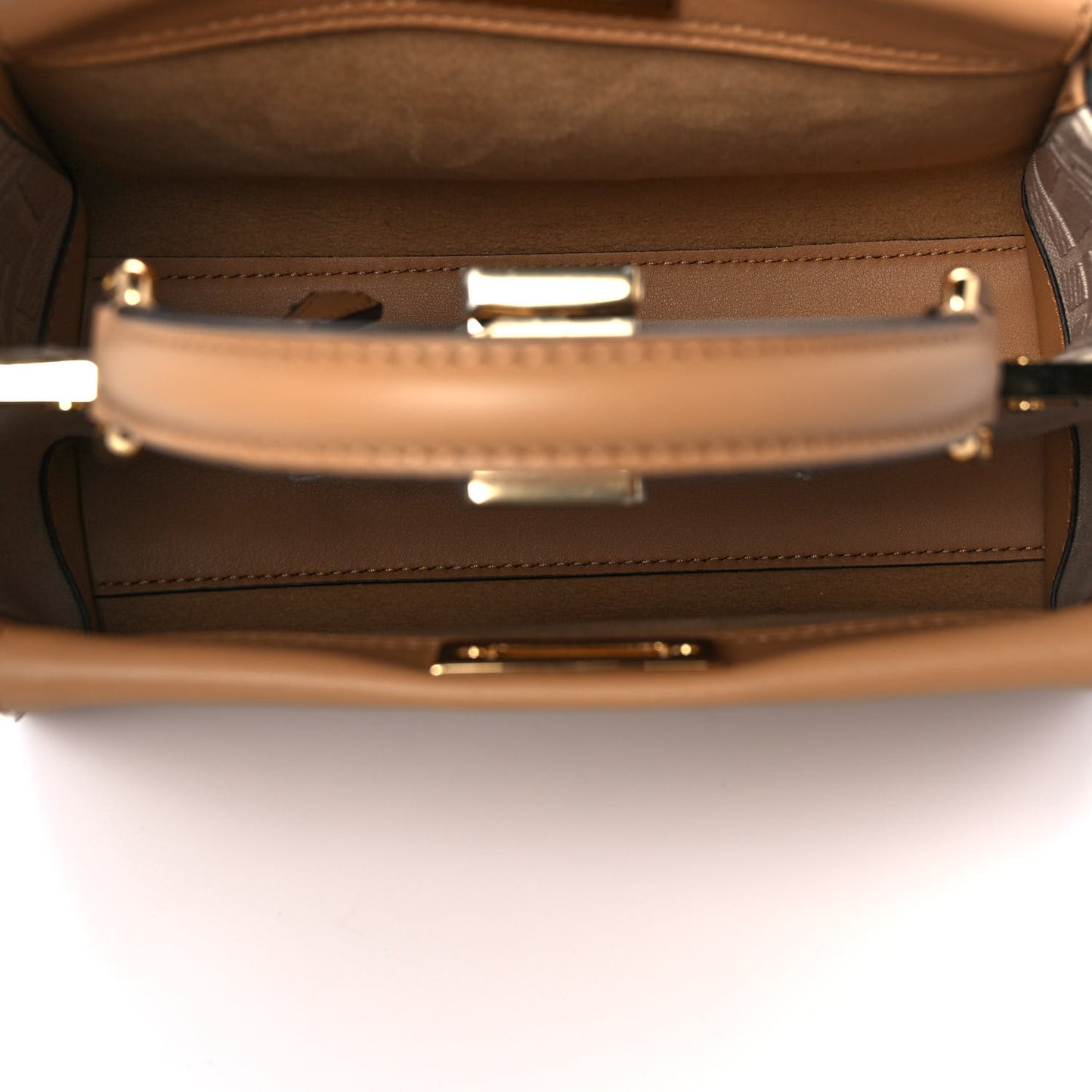 Vitello Seta Canvas FF Embroidered Mini Peekaboo Iconic Satchel Miele Scuro Poudre