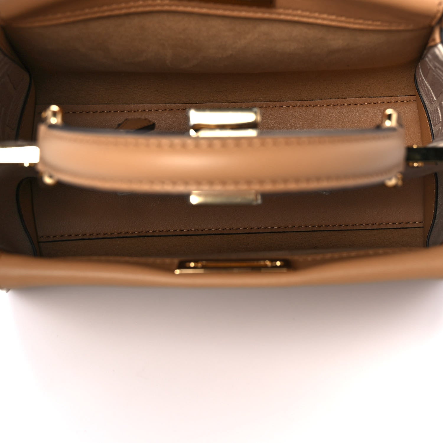 Fendi Vitello Seta Canvas FF Embroidered Mini Peekaboo Iconic Satchel Miele Scuro Poudre 5 of 9