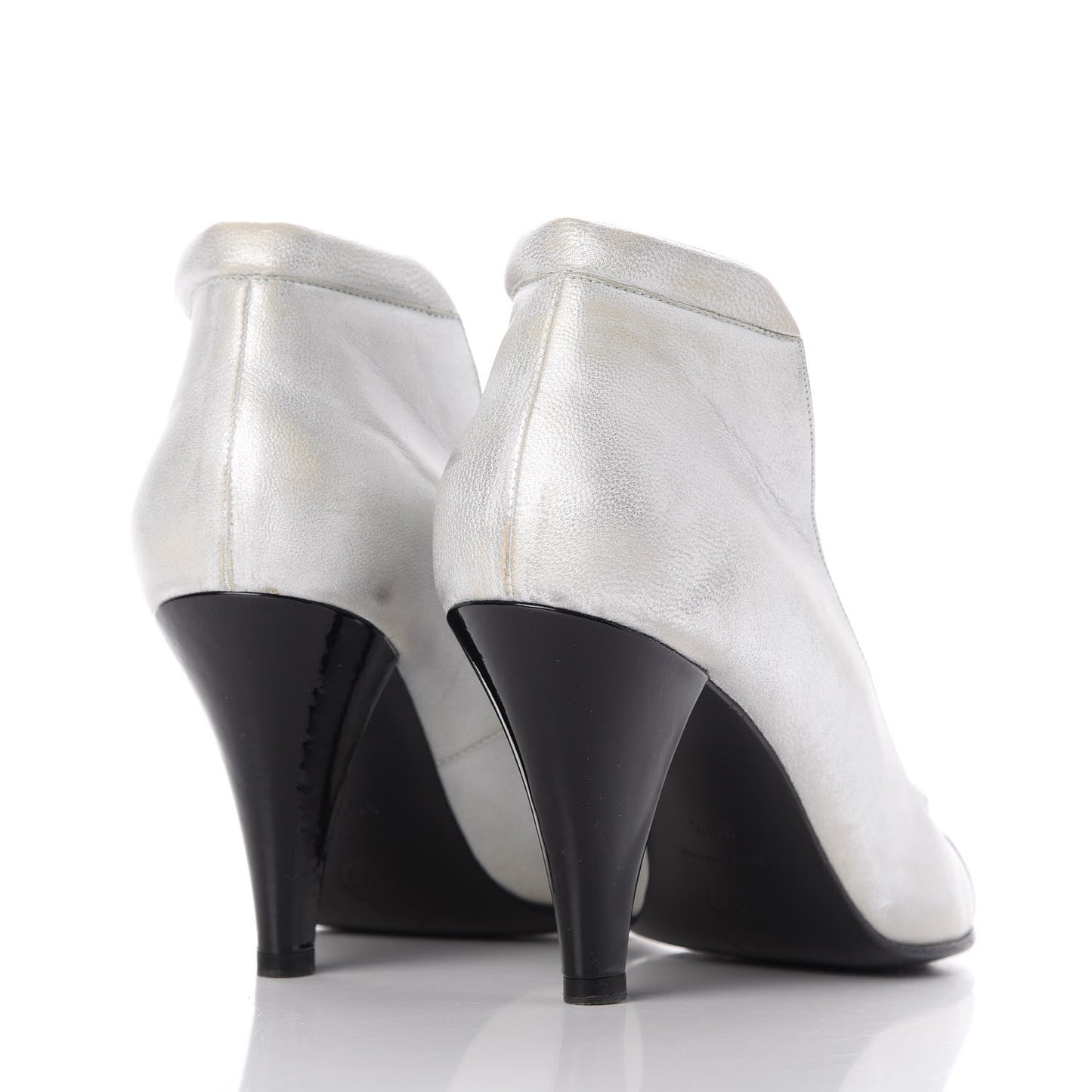 Metallic Lambskin Patent Cap Toe CC Pumps 39.5 Silver Black