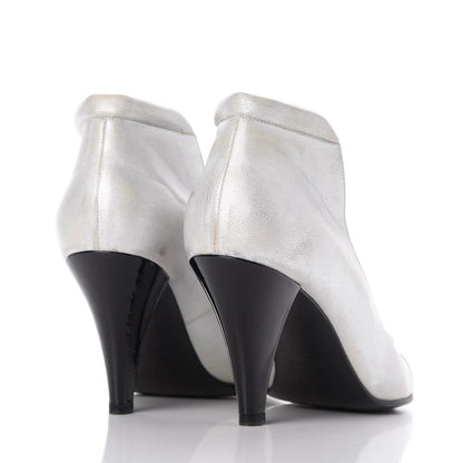 Chanel Metallic Lambskin Patent Cap Toe CC Pumps 39.5 Silver Black 4 of 19
