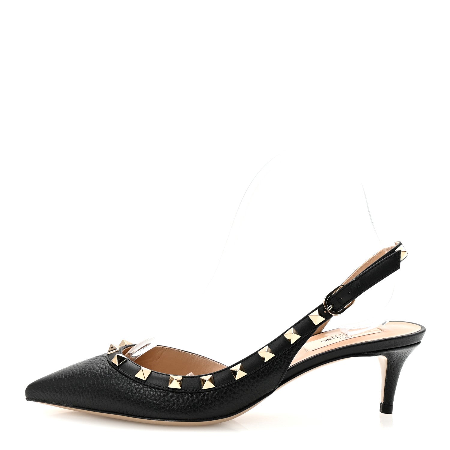 Valentino Garavani Pebbled Calfskin Rockstud Half d'Orsay Slingback 50mm Pumps 37.5 Black 1 of 10