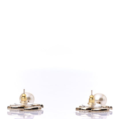 Chanel Crystal Pearl CC Drop Earrings Gold 3 of 4