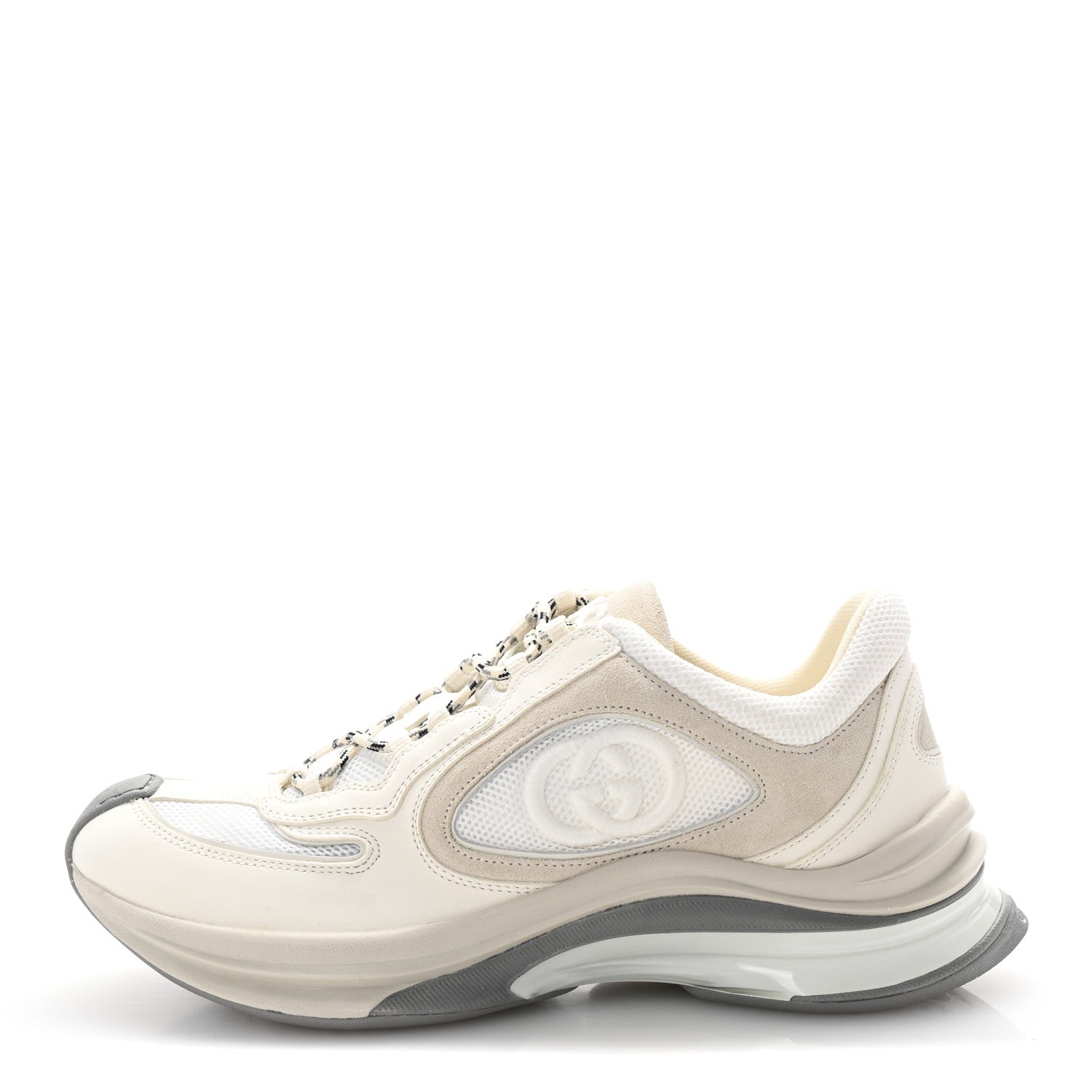 Gucci Technical Knit Fabric Suede Calfskin Womens Gucci Run Sneakers 38.5 Off White Grey 1 of 9