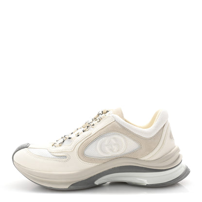 Gucci Technical Knit Fabric Suede Calfskin Womens Gucci Run Sneakers 38.5 Off White Grey 1 of 9