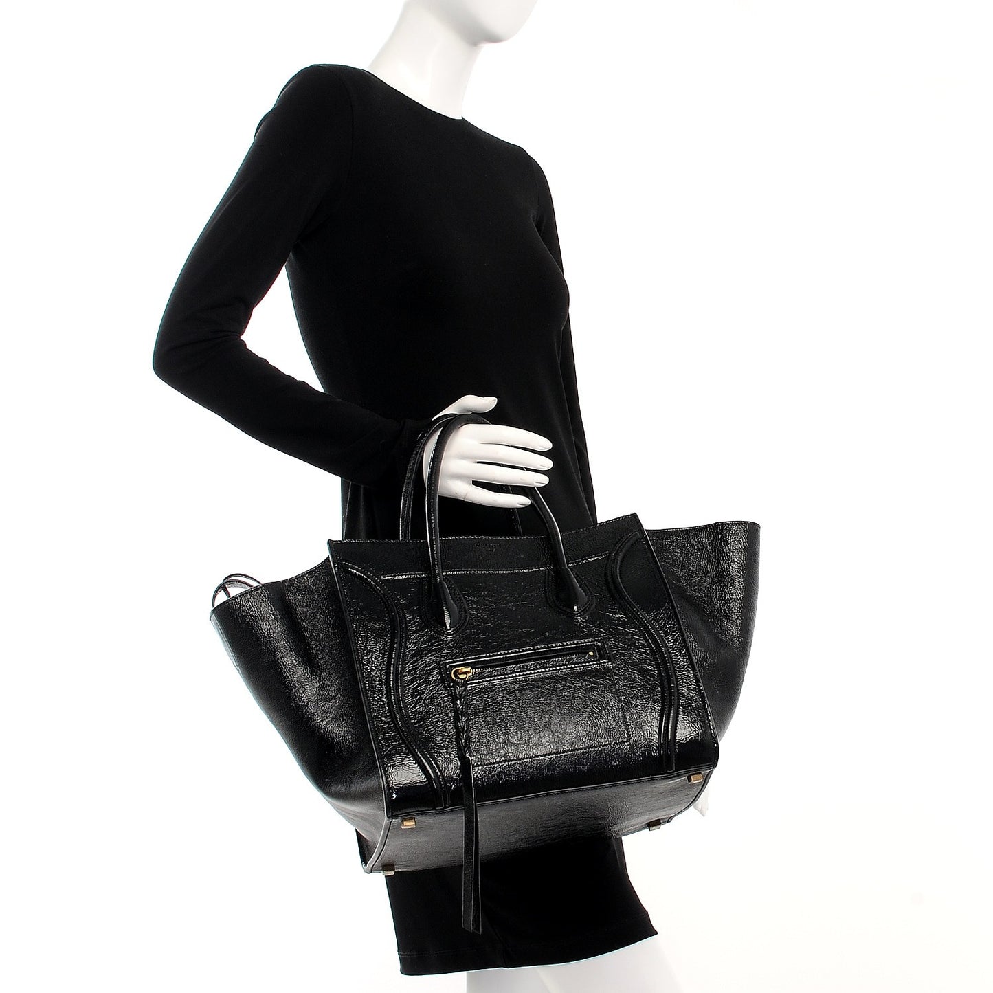 Shiny Goatskin Medium Phantom Luggage Black