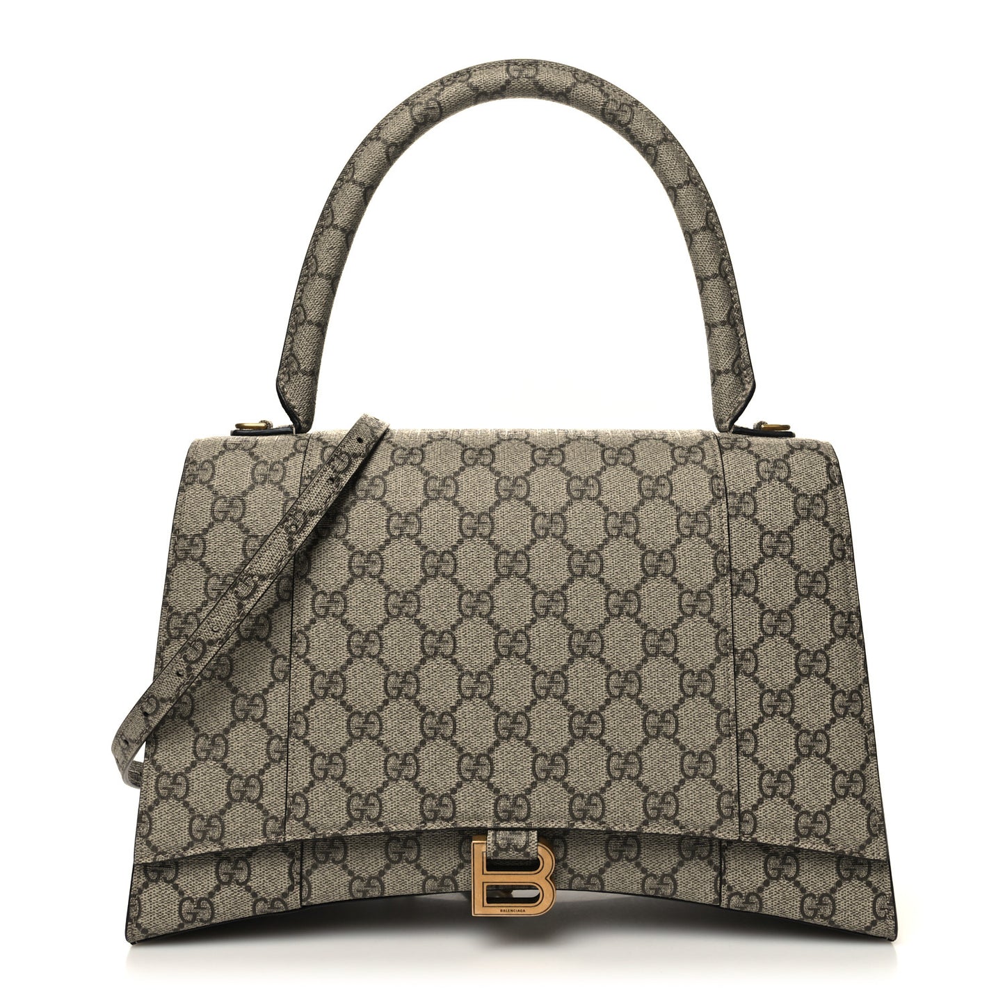 X GUCCI GG Supreme Monogram Medium Hourglass Top Handle Bag Beige Ebony