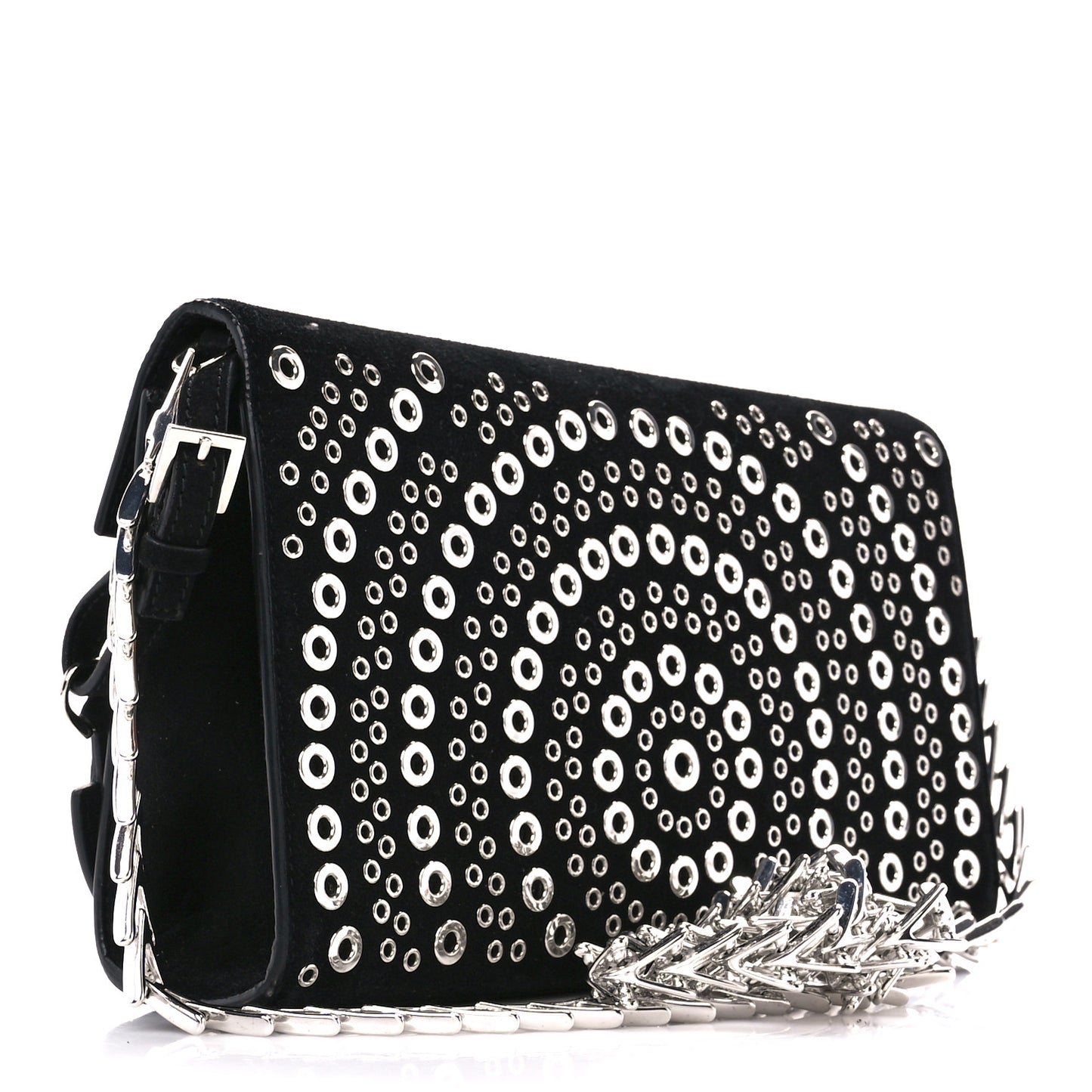 Suede Eyelet Embellished Oeillets Pochette Black