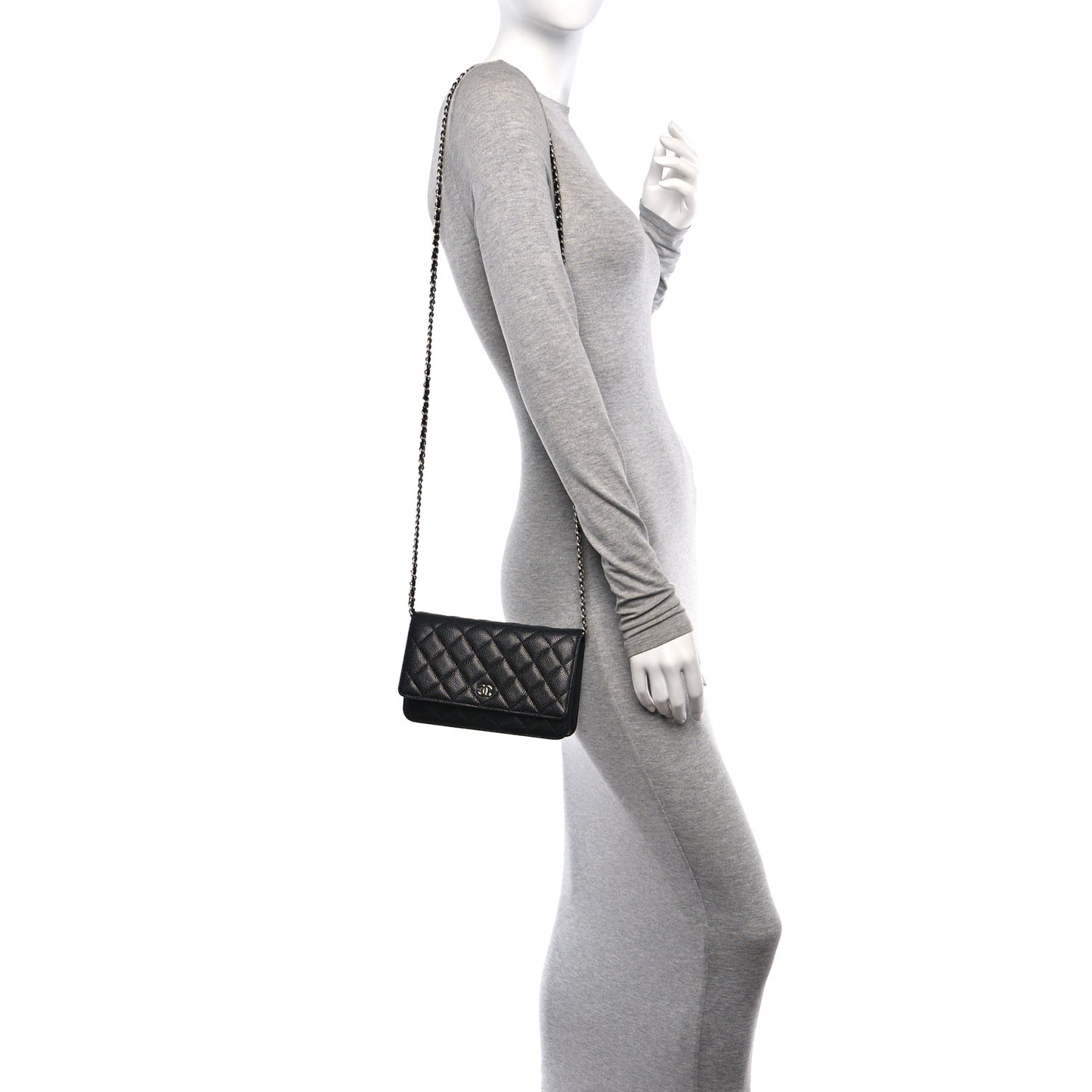 Caviar Quilted Wallet on Chain WOC Black
