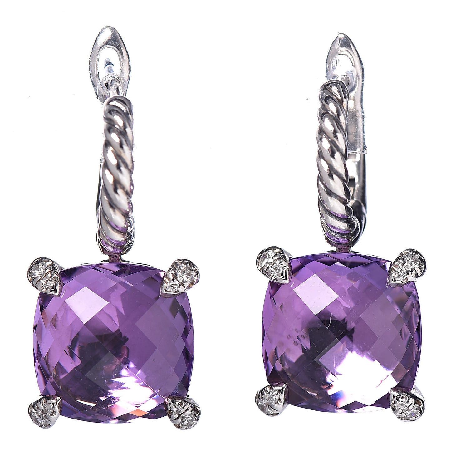 Sterling Silver Diamond Amethyst Chatelaine Drop Earrings