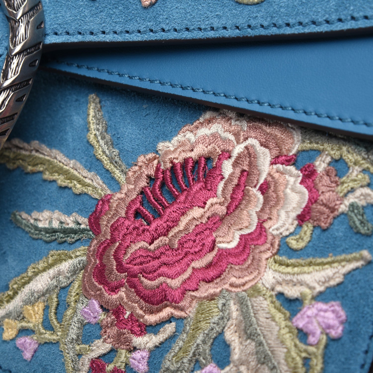 Gucci Suede Floral Embroidered Small Dionysus Shoulder Bag Blue 9 of 10