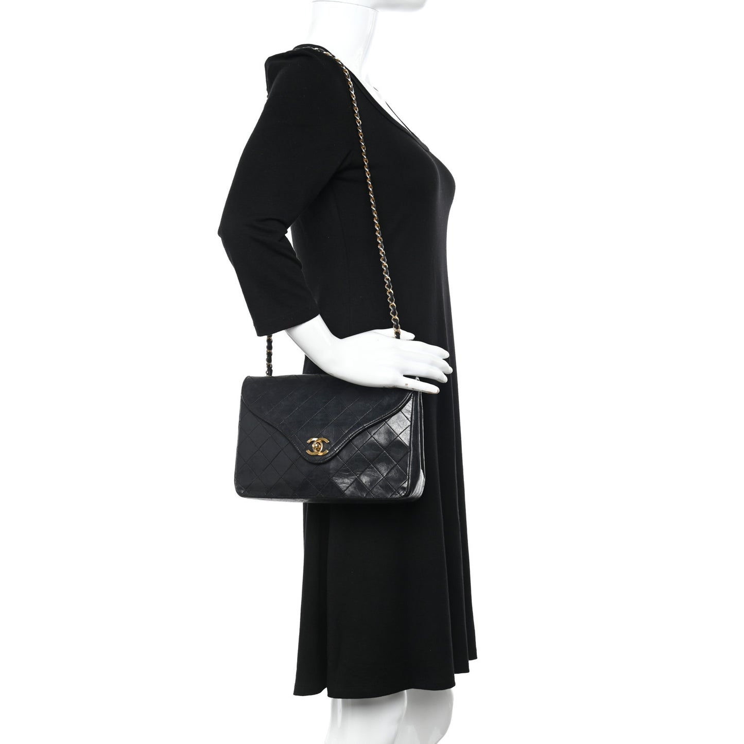 Lambskin Diamond Stitch Envelope Single Flap Black