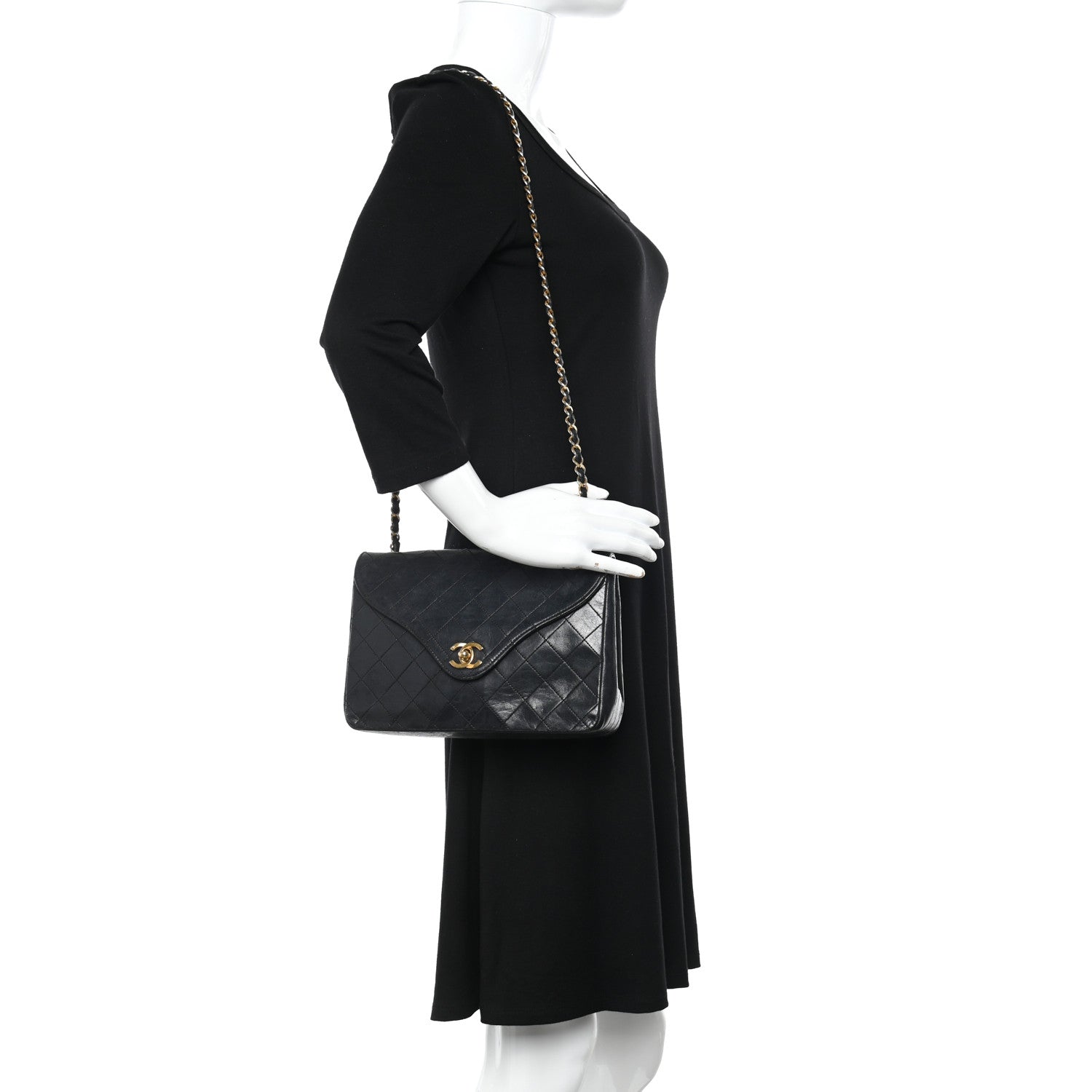 Chanel Lambskin Diamond Stitch Envelope Single Flap Black 2 of 23