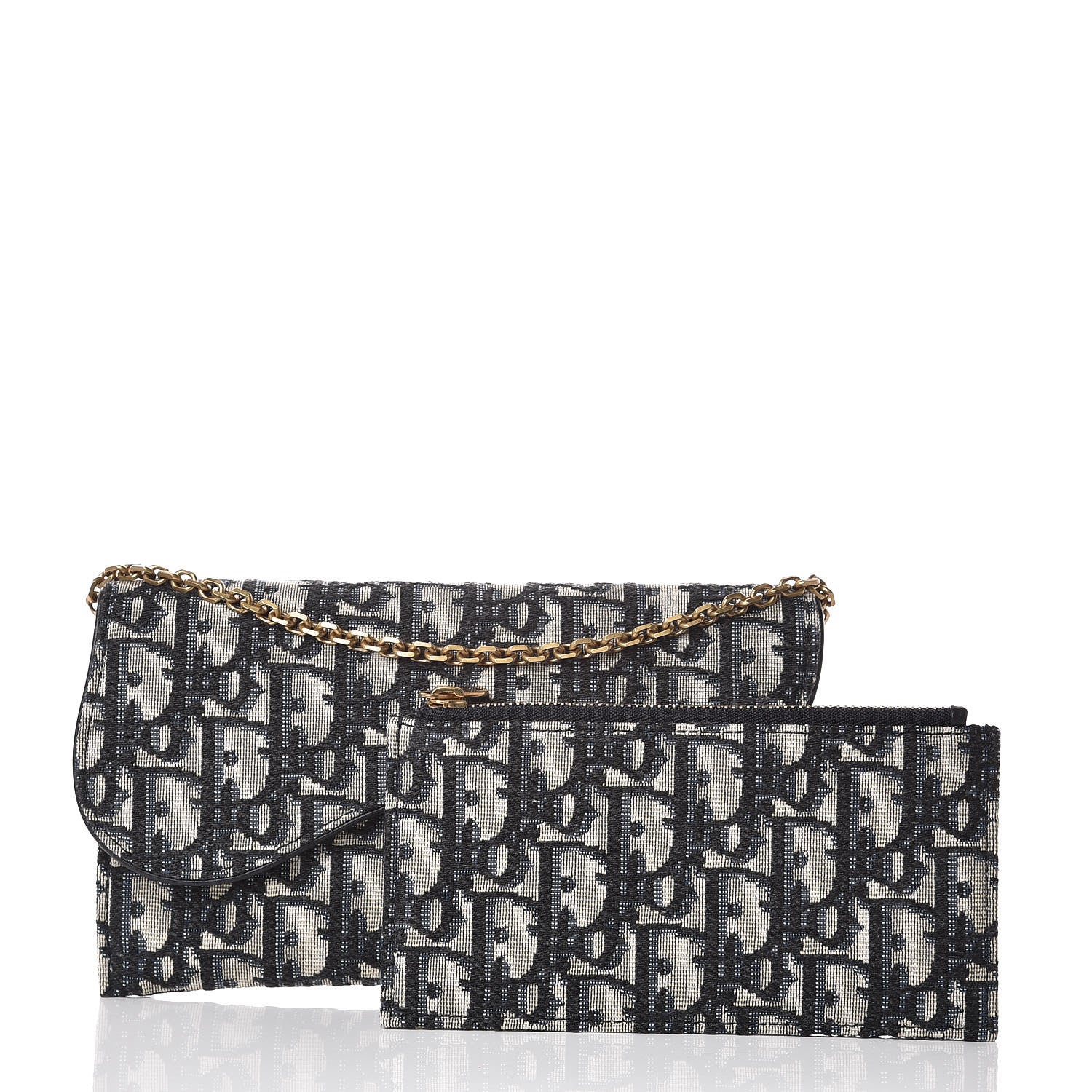 Christian Dior Oblique Saddle Chain Wallet Blue 3 of 9