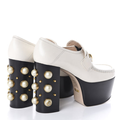 Gucci Malaga Kid Pearl Studded Vegas Platform Loafers 39 Mystic White 4 of 9