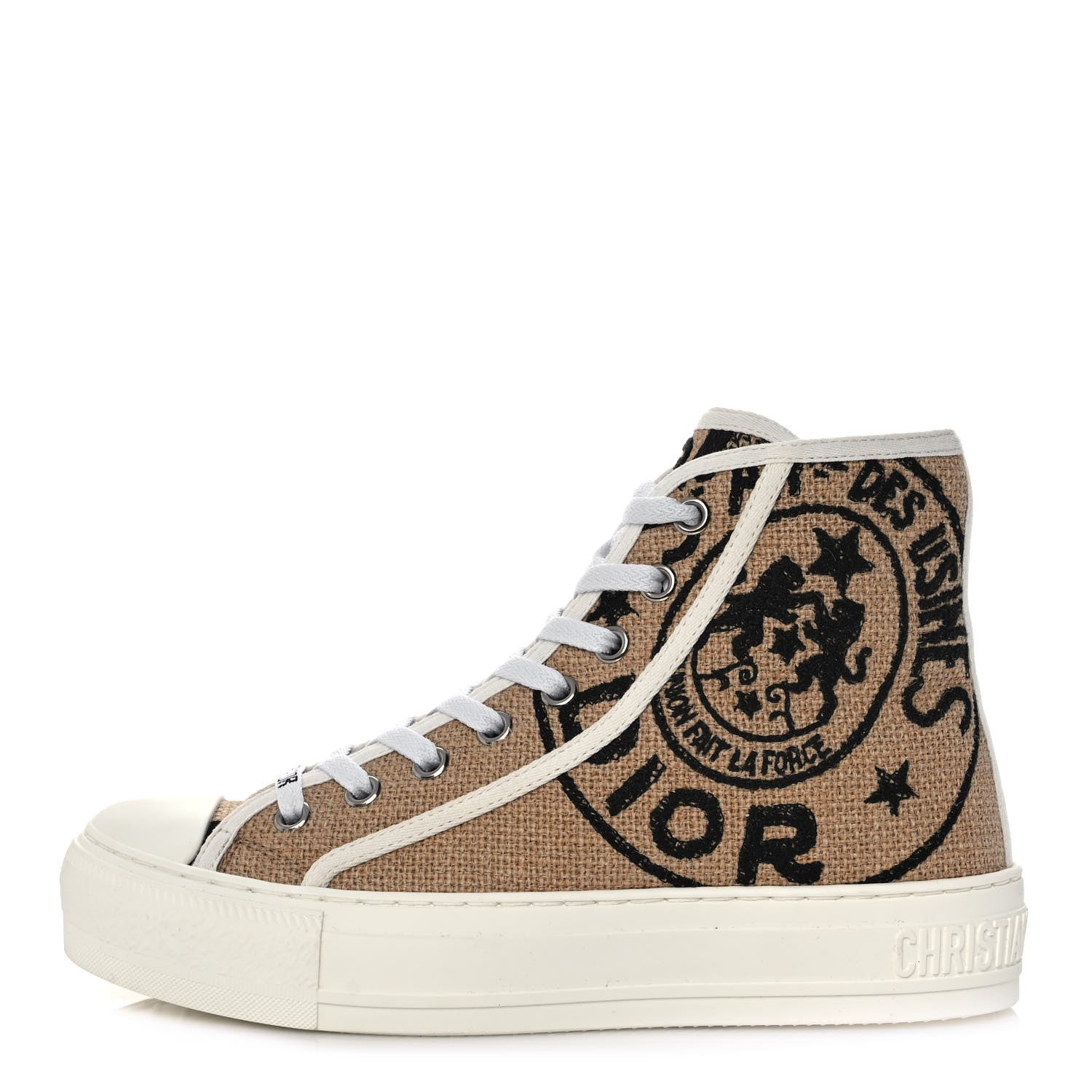 Christian Dior Jute Canvas Embroidered Motif High Top Sneakers 34.5 Beige 1 of 8