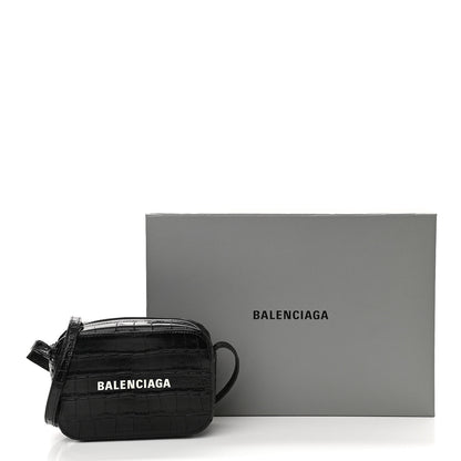 Balenciaga Shiny Calfskin Logo Crocodile Embossed XS Everyday Camera Bag Black 10 of 10
