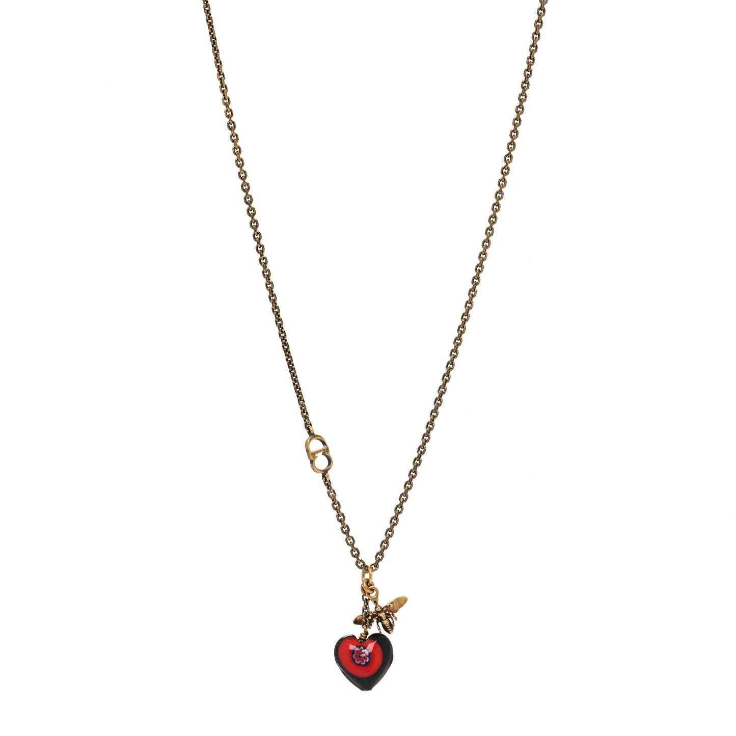 Resin Heart Necklace Aged Gold Black