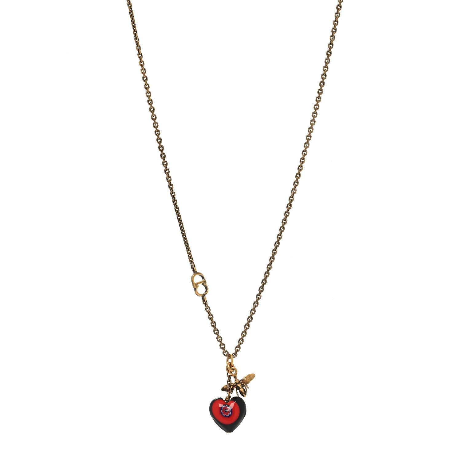 Christian Dior Resin Heart Necklace Aged Gold Black 1 of 4