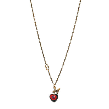 Christian Dior Resin Heart Necklace Aged Gold Black 1 of 4