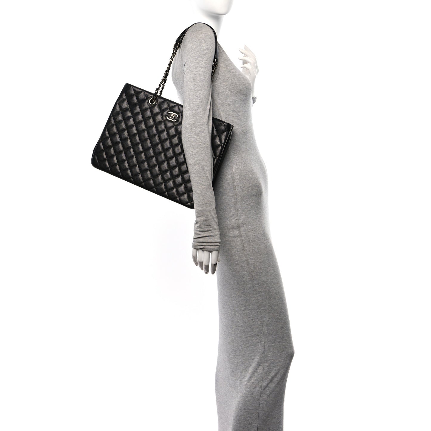 Caviar Quilted Large Shopping Tote Black