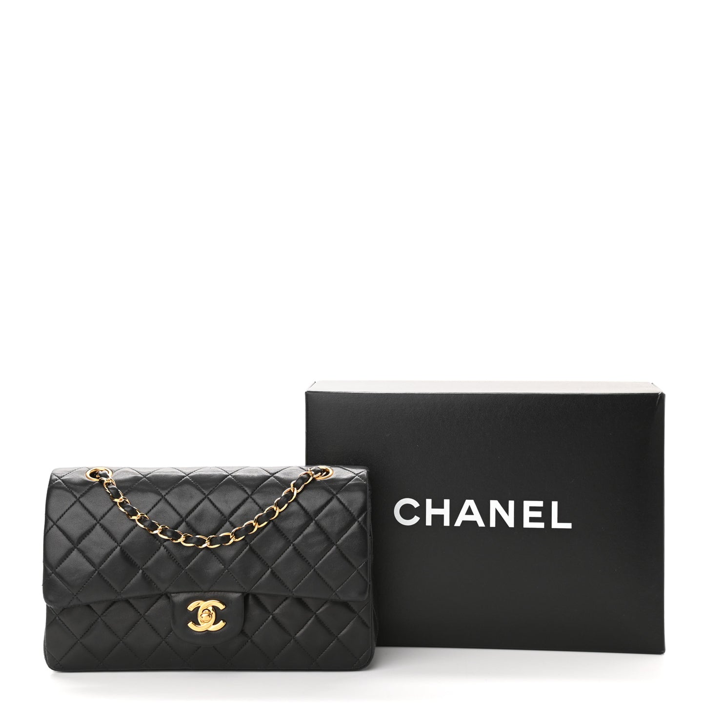 Lambskin Quilted Medium Double Flap Black
