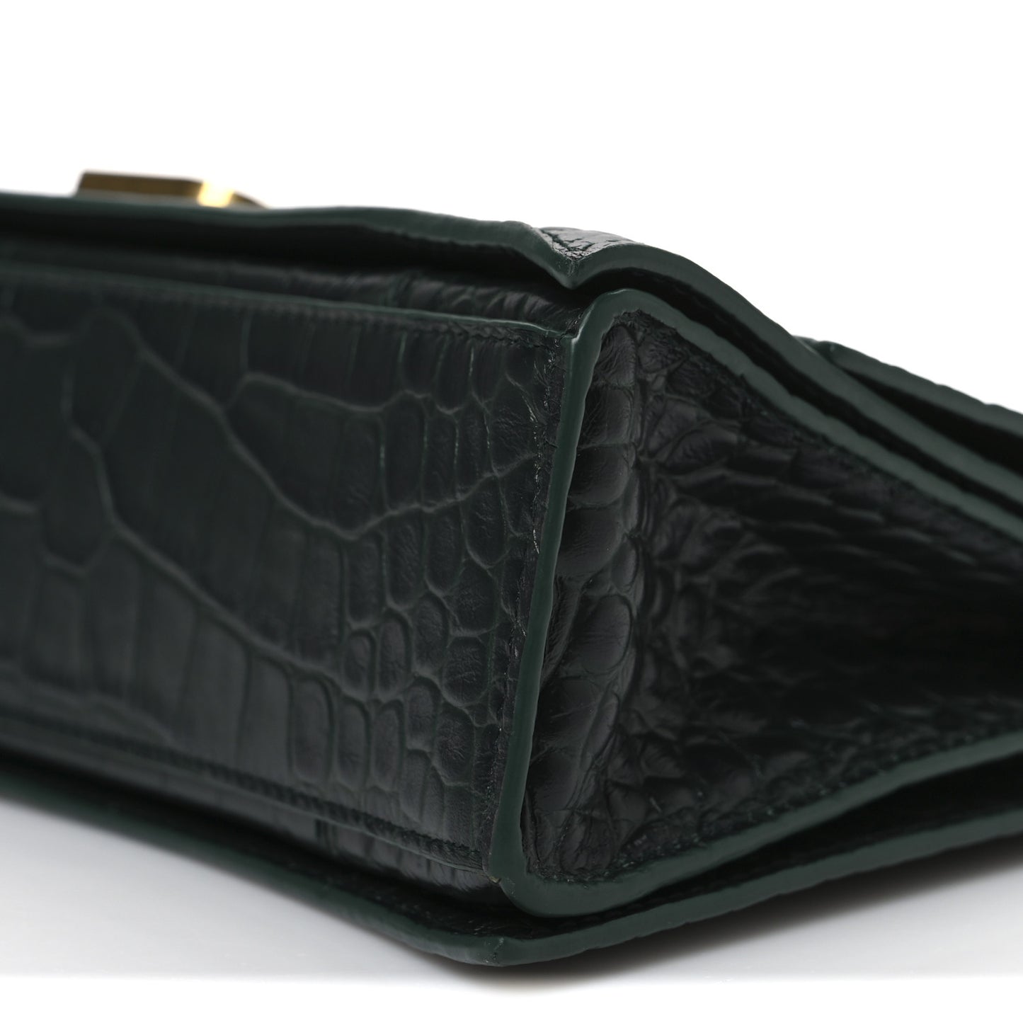 Extra Supple Calfskin Crocodile Embossed Small Crush Chain Bag Dark Green Bottle