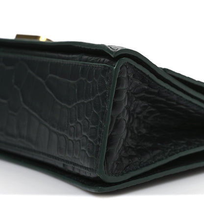 Balenciaga Extra Supple Calfskin Crocodile Embossed Small Crush Chain Bag Dark Green Bottle 10 of 10