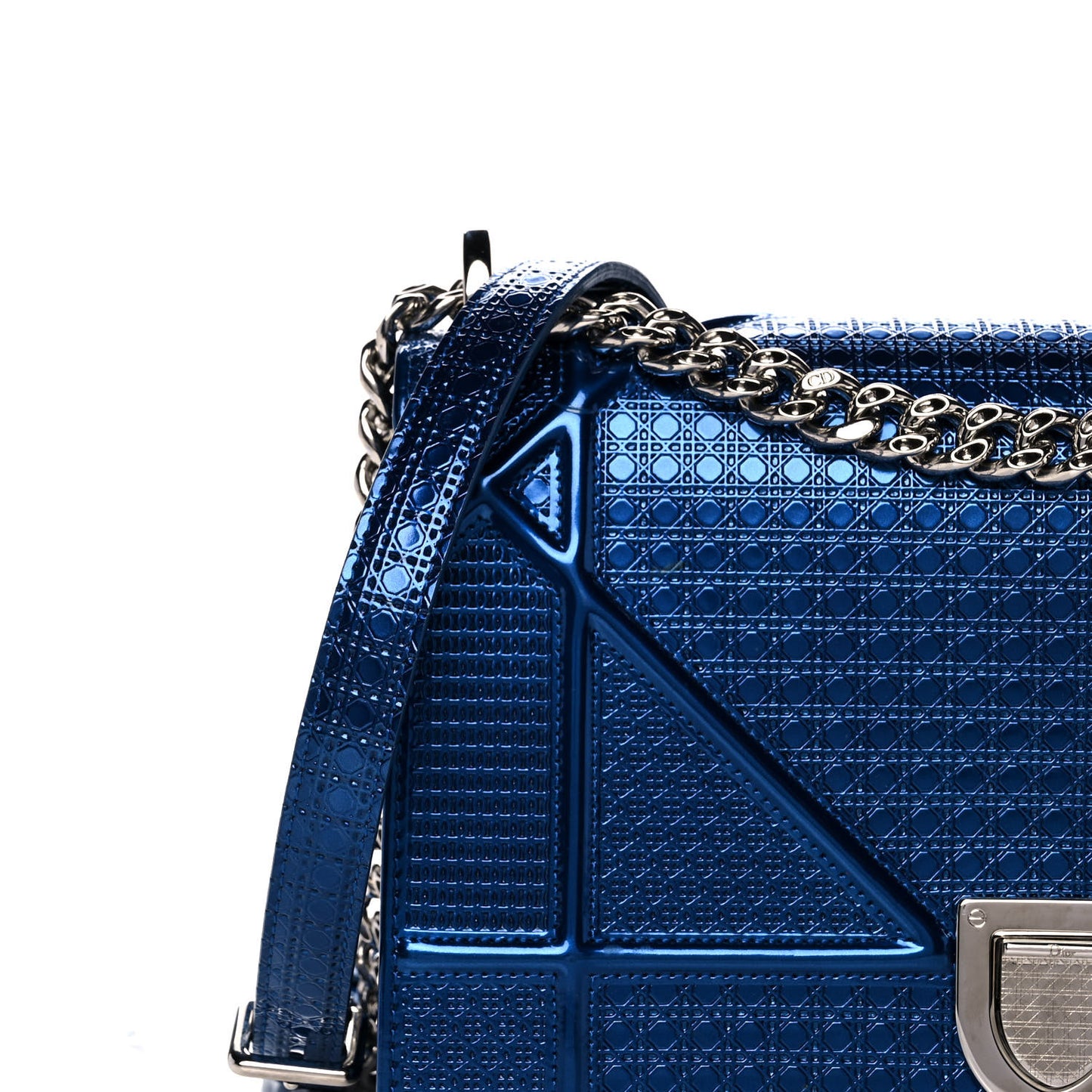 Metallic Patent Micro-Cannage Medium Diorama Flap Bag Blue