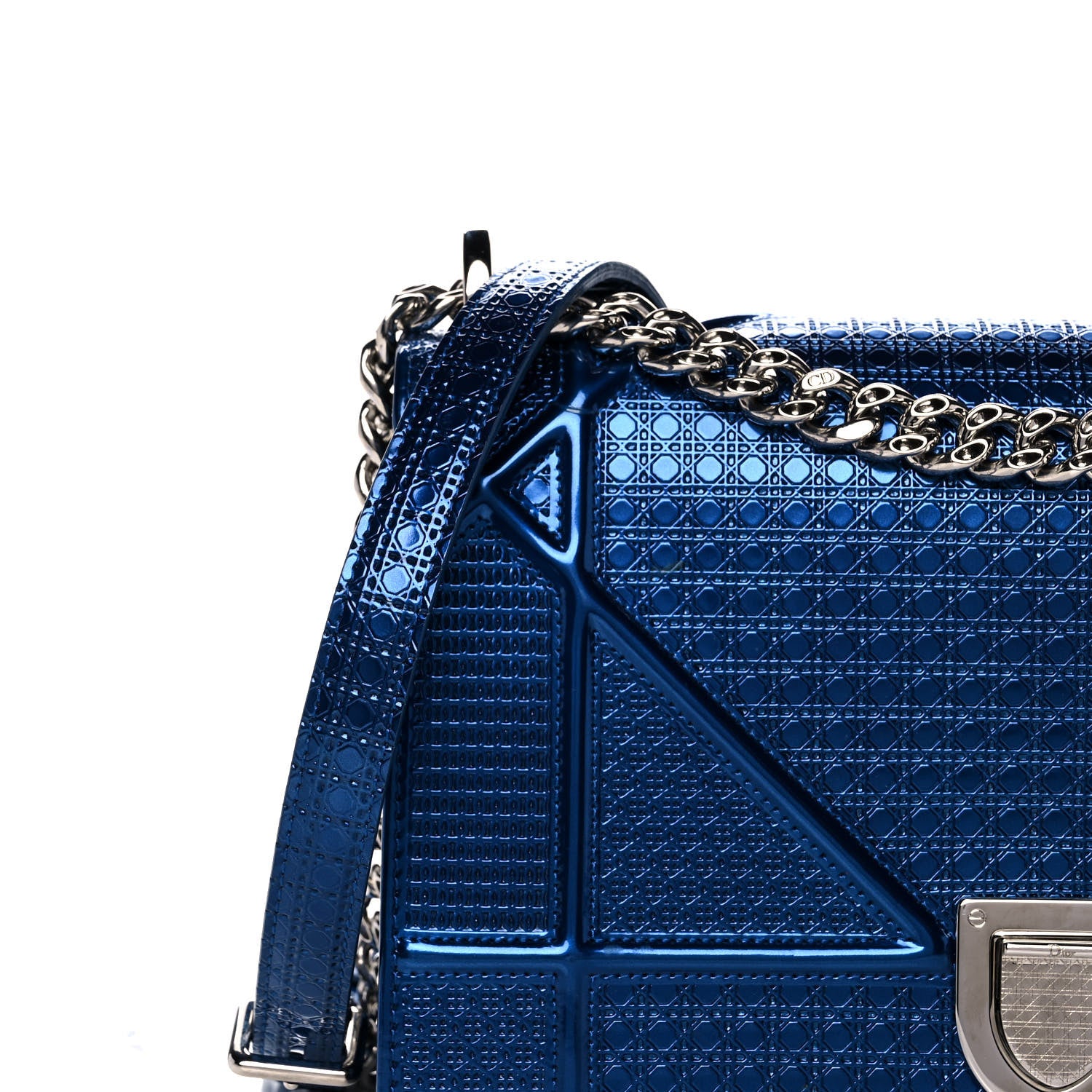 Christian Dior Metallic Patent Micro-Cannage Medium Diorama Flap Bag Blue 8 of 18