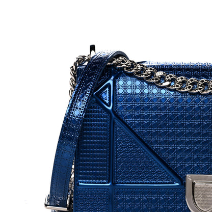 Christian Dior Metallic Patent Micro-Cannage Medium Diorama Flap Bag Blue 8 of 18